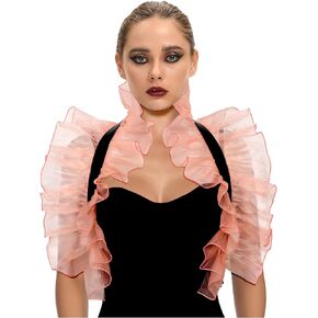L'VOW Women's Gothic Shawl Shoulder Wrap Shrug Vintage Mesh Cape Leather Collar Halloween Maleficent Costumes