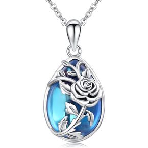 JUSTKIDSTOY Moonstone Necklace 925 Sterling Silver Teardrop Pendant Necklace Jewelry Gifts for Women Girls