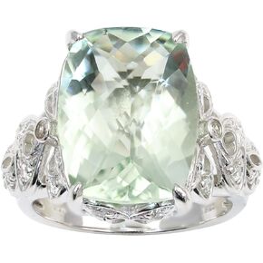 ORO LEONI Designer 925 Sterling Silver with 8CT Genuine Green Amethyst Center Stone surrounded with .70CT Cubic Zirconia Stones Gorgeous Cocktail Ring