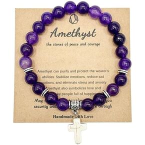 Cross Beads Bracelets Healing Natural Stone Stress Bracelets For Women Men Inspirational Stress Relief Anxiety Birthday Gifts Colorful Jewelry