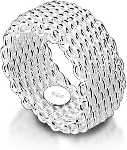 925 فضة شبكة بسيطة عادي بيان خاتم مكتنزة خاتم مضفر للنساء الرجال هدايا عيد الميلاد عيد ميلاد in Kuwait