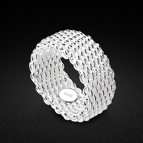 925 فضة شبكة بسيطة عادي بيان خاتم مكتنزة خاتم مضفر للنساء الرجال هدايا عيد الميلاد عيد ميلاد in Kuwait