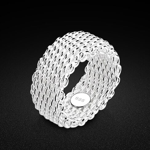 925 فضة شبكة بسيطة عادي بيان خاتم مكتنزة خاتم مضفر للنساء الرجال هدايا عيد الميلاد عيد ميلاد in Kuwait