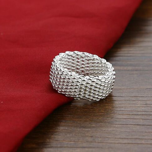 925 فضة شبكة بسيطة عادي بيان خاتم مكتنزة خاتم مضفر للنساء الرجال هدايا عيد الميلاد عيد ميلاد in Kuwait