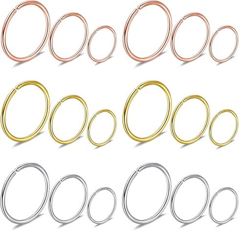 Lcolyoli 18 قطعة 18 جرام 316L الفولاذ المقاوم للصدأ الأنف الدائري هوب الغضروف هوب الحاجز ثقب للنساء الرجال 6 مللي متر 8 مللي متر 10 مللي متر in Kuwait