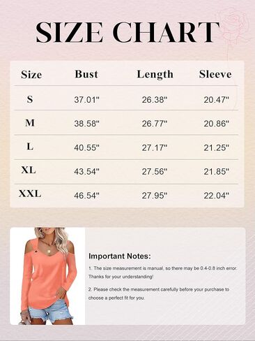 Bellcoco Womens Fashion Cold Shoulder Tops V Neck Orange Blouse Tunic Shirts Summer Long Sleeve T Shirts in Kuwait