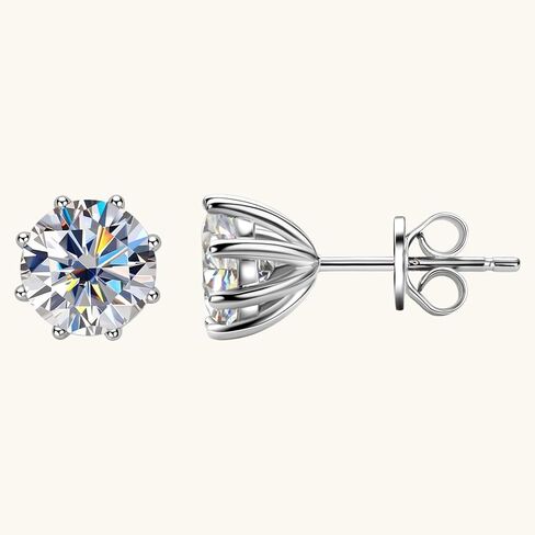 Moissanite Stud Earrings for Women, 1-4ct 18K White Gold Plated Silver Friction Back and Post for Men, D Color VVS1 Lab Created Diamond 8 Prong Earrings in Saudi Arabia
