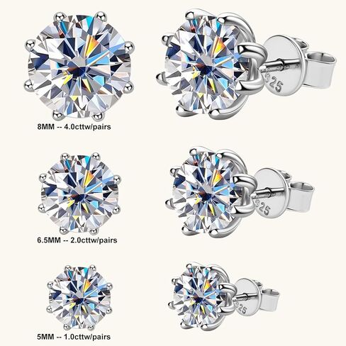 Moissanite Stud Earrings for Women, 1-4ct 18K White Gold Plated Silver Friction Back and Post for Men, D Color VVS1 Lab Created Diamond 8 Prong Earrings in Kuwait