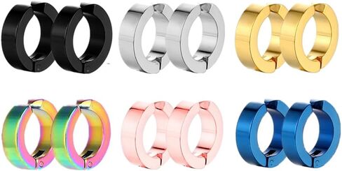 Non-Piercing 1-6 Pairs Stainless Steel Clip On Earrings No pierced Ear Fake Cuff Hoops for Boys Girls Huggie Earrings Set in Saudi Arabia