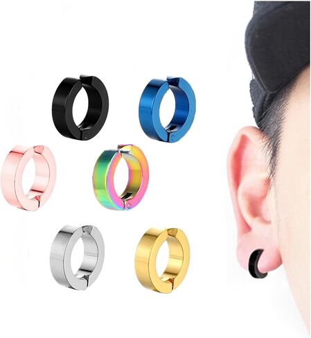 Non-Piercing 1-6 Pairs Stainless Steel Clip On Earrings No pierced Ear Fake Cuff Hoops for Boys Girls Huggie Earrings Set in Saudi Arabia
