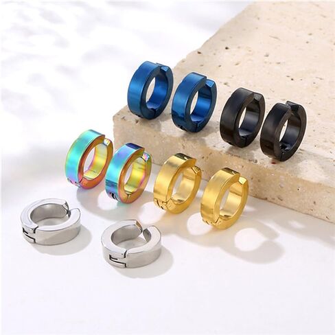 Non-Piercing 1-6 Pairs Stainless Steel Clip On Earrings No pierced Ear Fake Cuff Hoops for Boys Girls Huggie Earrings Set in Saudi Arabia