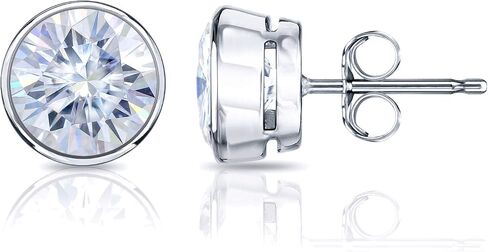 14k Gold Round Moissanite Stud Earrings (1 to 7ct TGW, G-H) Bezel-set, Push-Back by Diamond Wish in Saudi Arabia