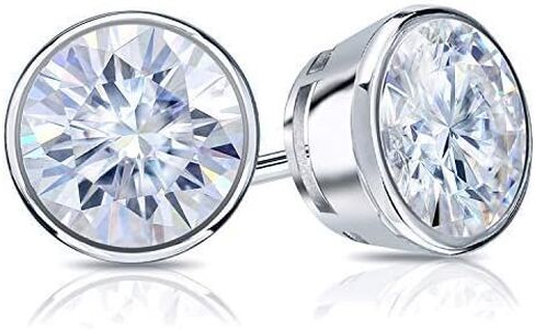 14k Gold Round Moissanite Stud Earrings (1 to 7ct TGW, G-H) Bezel-set, Push-Back by Diamond Wish in Saudi Arabia
