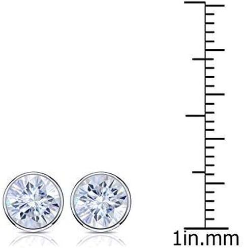 14k Gold Round Moissanite Stud Earrings (1 to 7ct TGW, G-H) Bezel-set, Push-Back by Diamond Wish in Saudi Arabia