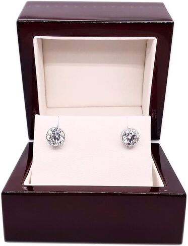 14k Gold Round Moissanite Stud Earrings (1 to 7ct TGW, G-H) Bezel-set, Push-Back by Diamond Wish in Saudi Arabia