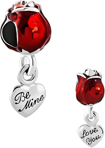 KunBead Wine Glass Red Rose Flower Love You Be Mine Heart Dangle Charms Compatible with Pandora Bracelets Necklaces Birthday Jewelry Gifts for Women, Copper, No Gemstone in Saudi Arabia