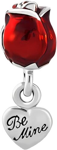KunBead Wine Glass Red Rose Flower Love You Be Mine Heart Dangle Charms Compatible with Pandora Bracelets Necklaces Birthday Jewelry Gifts for Women, Copper, No Gemstone in Saudi Arabia
