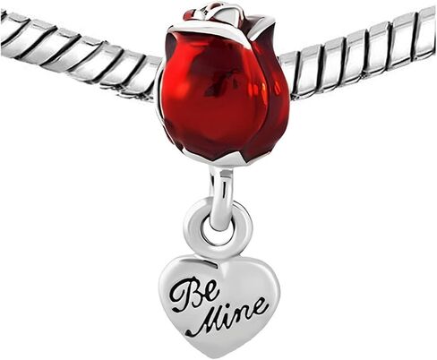 KunBead Wine Glass Red Rose Flower Love You Be Mine Heart Dangle Charms Compatible with Pandora Bracelets Necklaces Birthday Jewelry Gifts for Women, Copper, No Gemstone in Saudi Arabia