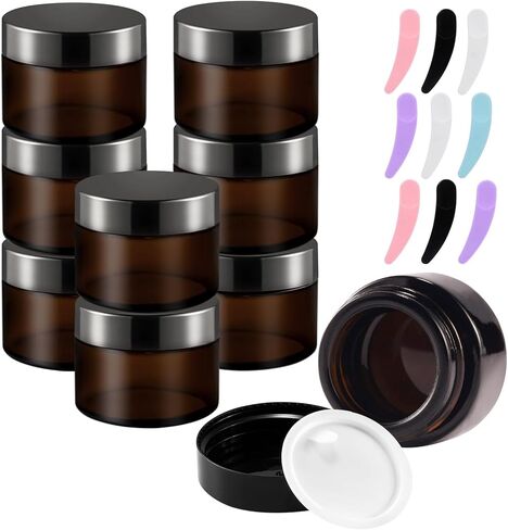 حاويات مرطب شفاه سعة 5 غرام، 9 قطع من برطمانات زجاجية صغيرة كهرمانية للعينات، حاويات مستحضرات تجميل فارغة صغيرة لللوشن والكريم والمكياج والخرز وظلال العيون وحجر الراين وزجاجات السفر والبودرة in Kuwait