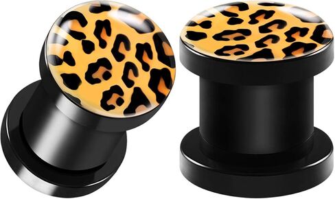 مقاييس كبيرة زوج من الأكريليك الأسود مزدوج متوهج السرج ثقب نقالة ليوبارد شعار الأذن المقابس القرط الفص المسمار نفق in Kuwait