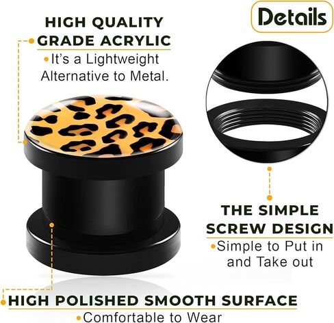 مقاييس كبيرة زوج من الأكريليك الأسود مزدوج متوهج السرج ثقب نقالة ليوبارد شعار الأذن المقابس القرط الفص المسمار نفق in Kuwait