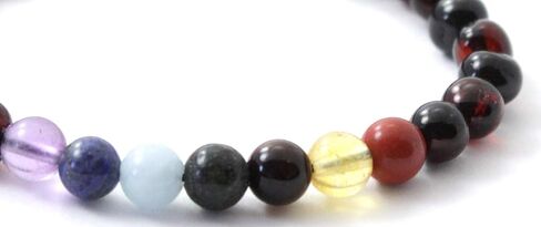 Amber Stretch Bracelet with Semi Precious Stones - for Adults (Men and Women) - 7 Inches Long - Polished Cognac Baltic Amber Beads in Saudi Arabia