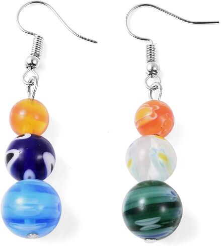 شوب ال سي دليفرنج جوي طقم مجوهرات متعدد الالوان للنساء من الخرز الزجاجي وقلادة وسوار قابل للتمدد واقراط من الستانلس ستيل مقاس 20 انش، هدايا عيد الميلاد، 20، معدن، زجاج مورانو, معدن, زجاج مورانو in Kuwait