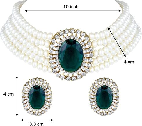 I Jewels Gold Plated Indian Wedding Bollywood Green Stone Studded Pearl Choker Necklace Jewellery Set For Women/Girls (ML316) in Saudi Arabia