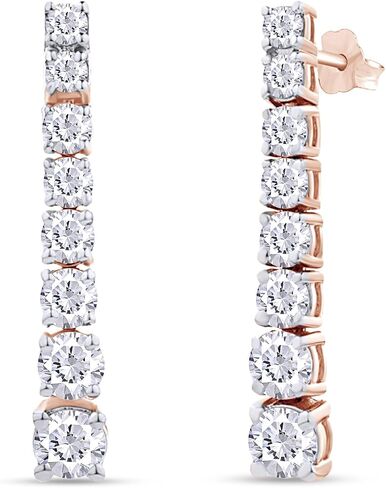 SAVEARTH DIAMONDS 1 قيراط مستدير القطع تم إنشاؤه في مختبر مويسانيتي ألماس خطي متدلي من الذهب عيار 14 قيراط فوق مجوهرات الفضة الاسترليني للنساء (لون G-H، وضوح VVS1، 1 قيراط) in Saudi Arabia