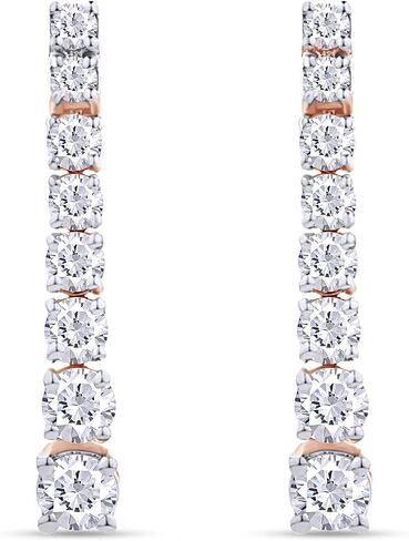 SAVEARTH DIAMONDS 1 قيراط مستدير القطع تم إنشاؤه في مختبر مويسانيتي ألماس خطي متدلي من الذهب عيار 14 قيراط فوق مجوهرات الفضة الاسترليني للنساء (لون G-H، وضوح VVS1، 1 قيراط) in Saudi Arabia