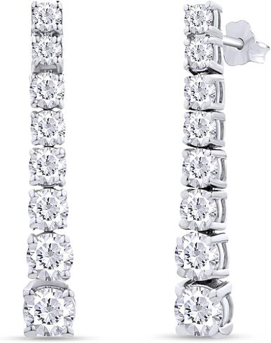 SAVEARTH DIAMONDS 1 قيراط مستدير القطع تم إنشاؤه في مختبر مويسانيتي ألماس خطي متدلي من الذهب عيار 14 قيراط فوق مجوهرات الفضة الاسترليني للنساء (لون G-H، وضوح VVS1، 1 قيراط) in Saudi Arabia