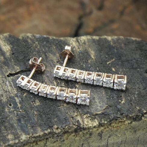 SAVEARTH DIAMONDS 1 قيراط مستدير القطع تم إنشاؤه في مختبر مويسانيتي ألماس خطي متدلي من الذهب عيار 14 قيراط فوق مجوهرات الفضة الاسترليني للنساء (لون G-H، وضوح VVS1، 1 قيراط) in Saudi Arabia