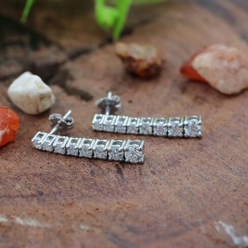 SAVEARTH DIAMONDS 1 قيراط مستدير القطع تم إنشاؤه في مختبر مويسانيتي ألماس خطي متدلي من الذهب عيار 14 قيراط فوق مجوهرات الفضة الاسترليني للنساء (لون G-H، وضوح VVS1، 1 قيراط) in Saudi Arabia