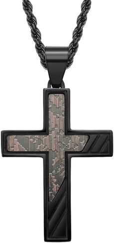 JO WISDOM Black Blue Cross for Men Necklace 316L Stainless Steel Titanium Steel Crucifix Religious Cross Pendant with 24 Inch Pearl Chain 3 MM in Saudi Arabia