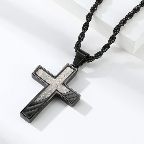 JO WISDOM Black Blue Cross for Men Necklace 316L Stainless Steel Titanium Steel Crucifix Religious Cross Pendant with 24 Inch Pearl Chain 3 MM in Saudi Arabia