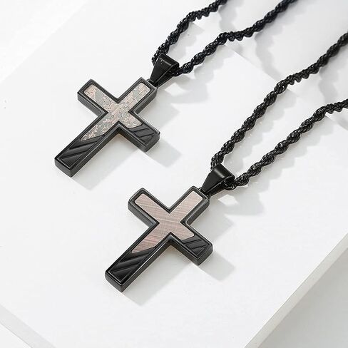 JO WISDOM Black Blue Cross for Men Necklace 316L Stainless Steel Titanium Steel Crucifix Religious Cross Pendant with 24 Inch Pearl Chain 3 MM in Saudi Arabia