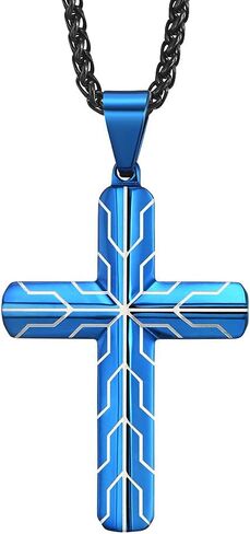 JO WISDOM Black Blue Cross for Men Necklace 316L Stainless Steel Titanium Steel Crucifix Religious Cross Pendant with 24 Inch Pearl Chain 3 MM in Saudi Arabia