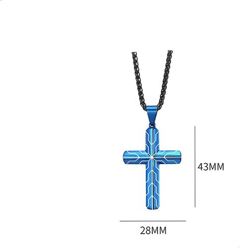 JO WISDOM Black Blue Cross for Men Necklace 316L Stainless Steel Titanium Steel Crucifix Religious Cross Pendant with 24 Inch Pearl Chain 3 MM in Saudi Arabia