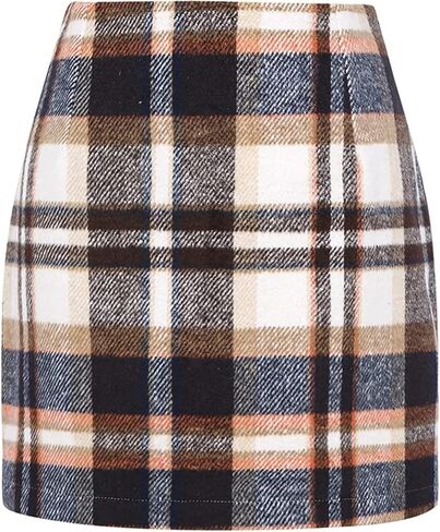 Arssm Women's Plaid Skirt Casual High Waist Bodycon Skirt Pencil Mini Skirt in Kuwait