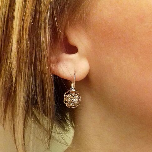Gold Plated Hollow Style Rose Flower Leverback Earrings with Clear Swarovski Elements Crystal Fashion Jewelry for Women in Kuwait