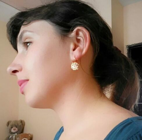 Gold Plated Hollow Style Rose Flower Leverback Earrings with Clear Swarovski Elements Crystal Fashion Jewelry for Women in Kuwait