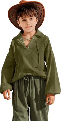 قميص قرصان للأطفال من العصور الوسطى وعصر النهضة زي طويل الأكمام بأربطة للأولاد ملابس كاجوال للهالوين in Kuwait