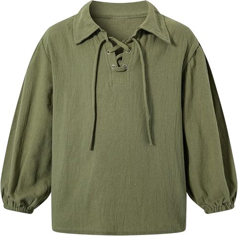 قميص قرصان للأطفال من العصور الوسطى وعصر النهضة زي طويل الأكمام بأربطة للأولاد ملابس كاجوال للهالوين in Kuwait