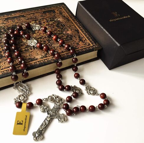 elegantmedical Handmade Rare Fragrance Red Sandalwood Beads ROSE ROSARY NECKLACE Italy Cross Catholic gifts in Saudi Arabia