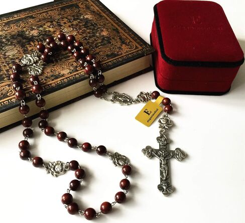 elegantmedical Handmade Rare Fragrance Red Sandalwood Beads ROSE ROSARY NECKLACE Italy Cross Catholic gifts in Saudi Arabia