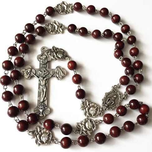 elegantmedical Handmade Rare Fragrance Red Sandalwood Beads ROSE ROSARY NECKLACE Italy Cross Catholic gifts in Saudi Arabia