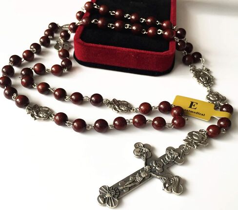 elegantmedical Handmade Rare Fragrance Red Sandalwood Beads ROSE ROSARY NECKLACE Italy Cross Catholic gifts in Saudi Arabia