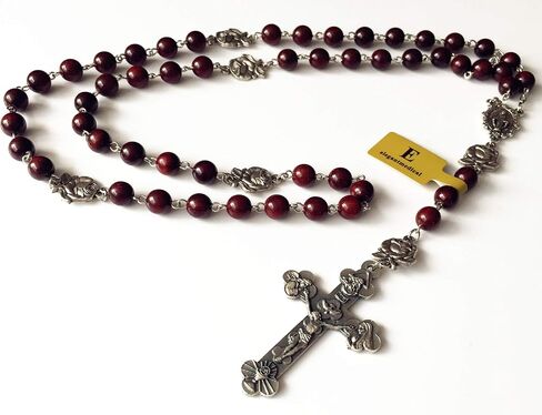 elegantmedical Handmade Rare Fragrance Red Sandalwood Beads ROSE ROSARY NECKLACE Italy Cross Catholic gifts in Saudi Arabia