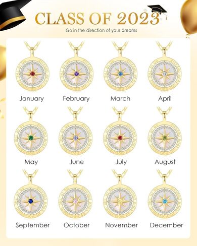 LOUISA SECRET S925 Sterling Silver Birthstone Necklace Gifts for Her, Compass Jewelry Gifts for Women Wedding Anniversary Birthday Gifts for Her Girlfriend, Graduation gift for Daughter Valentines Day in Kuwait