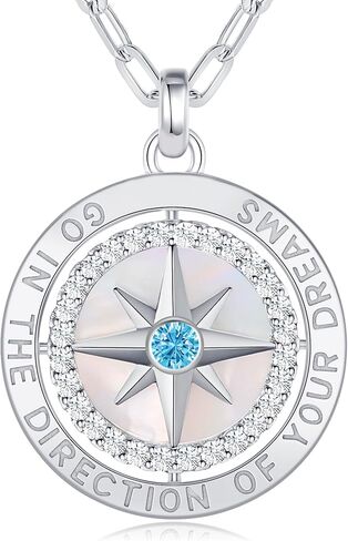 LOUISA SECRET S925 Sterling Silver Birthstone Necklace Gifts for Her, Compass Jewelry Gifts for Women Wedding Anniversary Birthday Gifts for Her Girlfriend, Graduation gift for Daughter Valentines Day in Kuwait